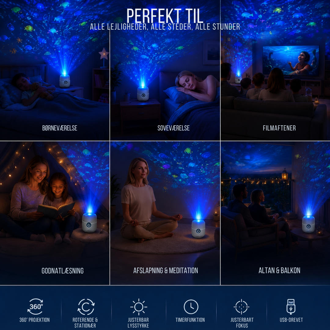 OceanGlow™ - Rotererende LED-lys der forvandler dit rum til et hav!