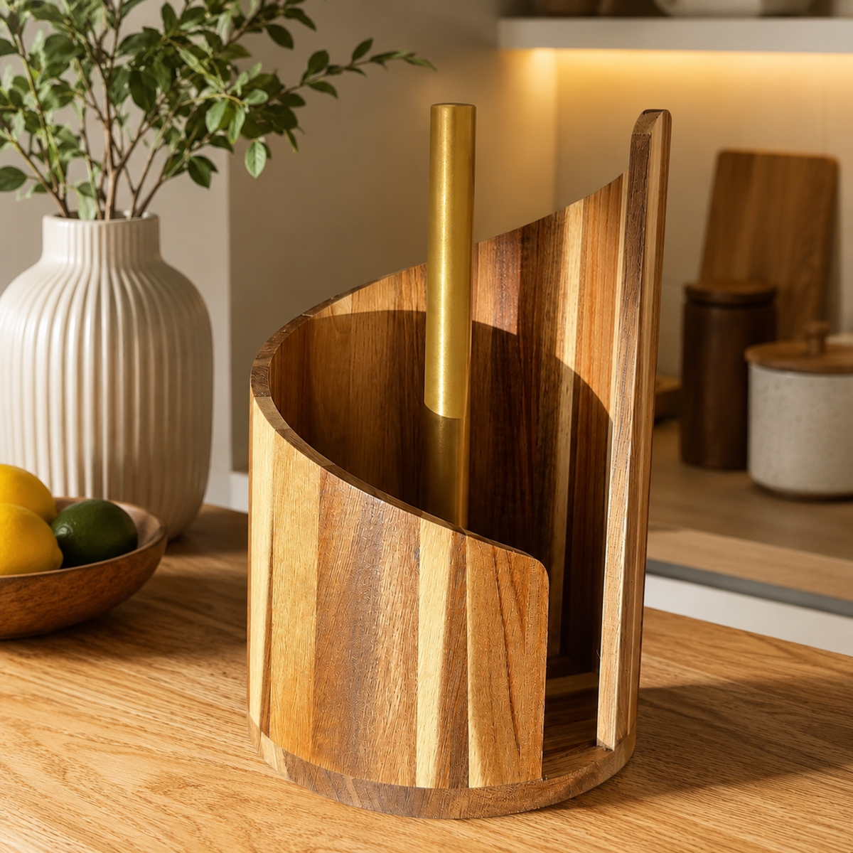 ValnødRul™ - Elegant køkkenrulleholder i smukt valnødetræ!