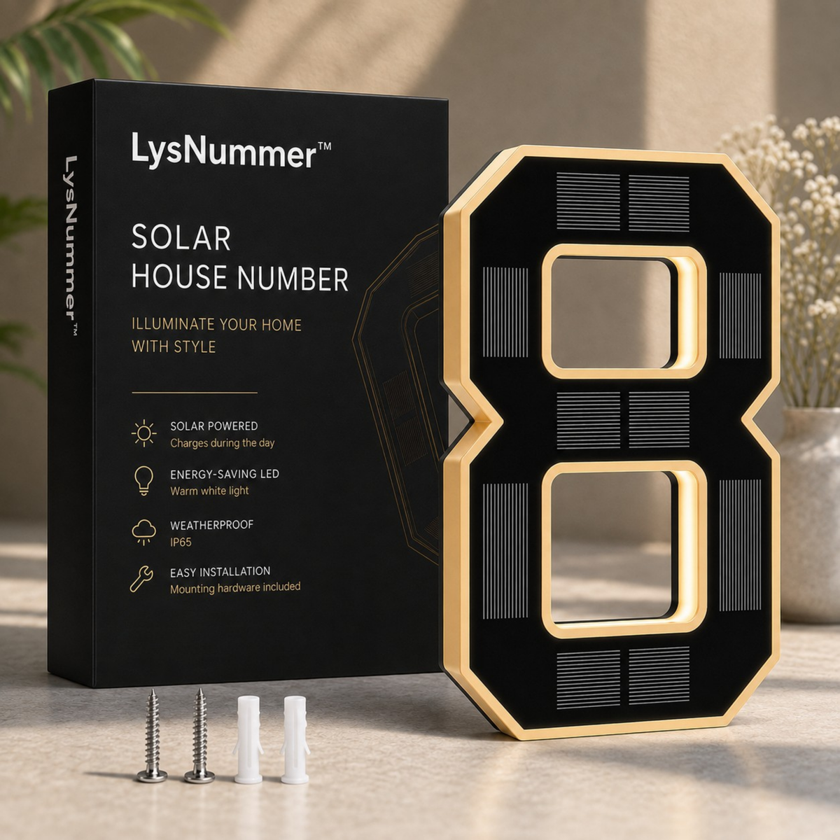LysNummer™ - Smart og stilrent husnummer med solcelledrift!