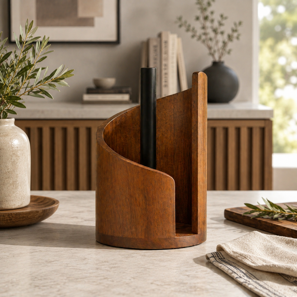 ValnødRul™ - Elegant køkkenrulleholder i smukt valnødetræ!