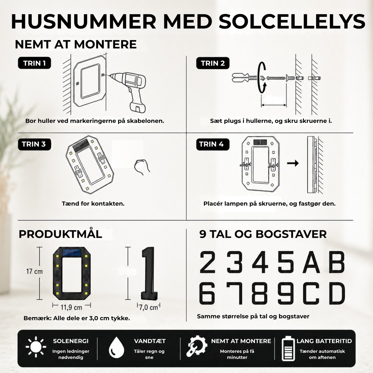 LysNummer™ - Smart og stilrent husnummer med solcelledrift!