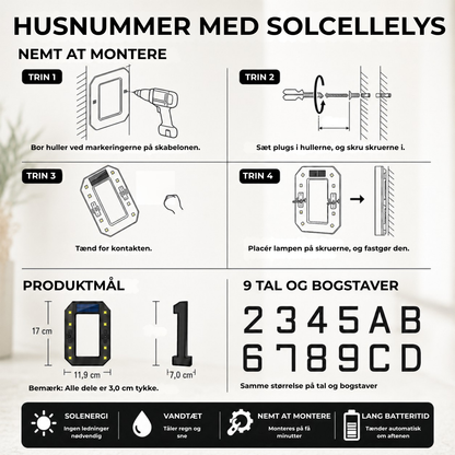 LysNummer™ - Smart og stilrent husnummer med solcelledrift!