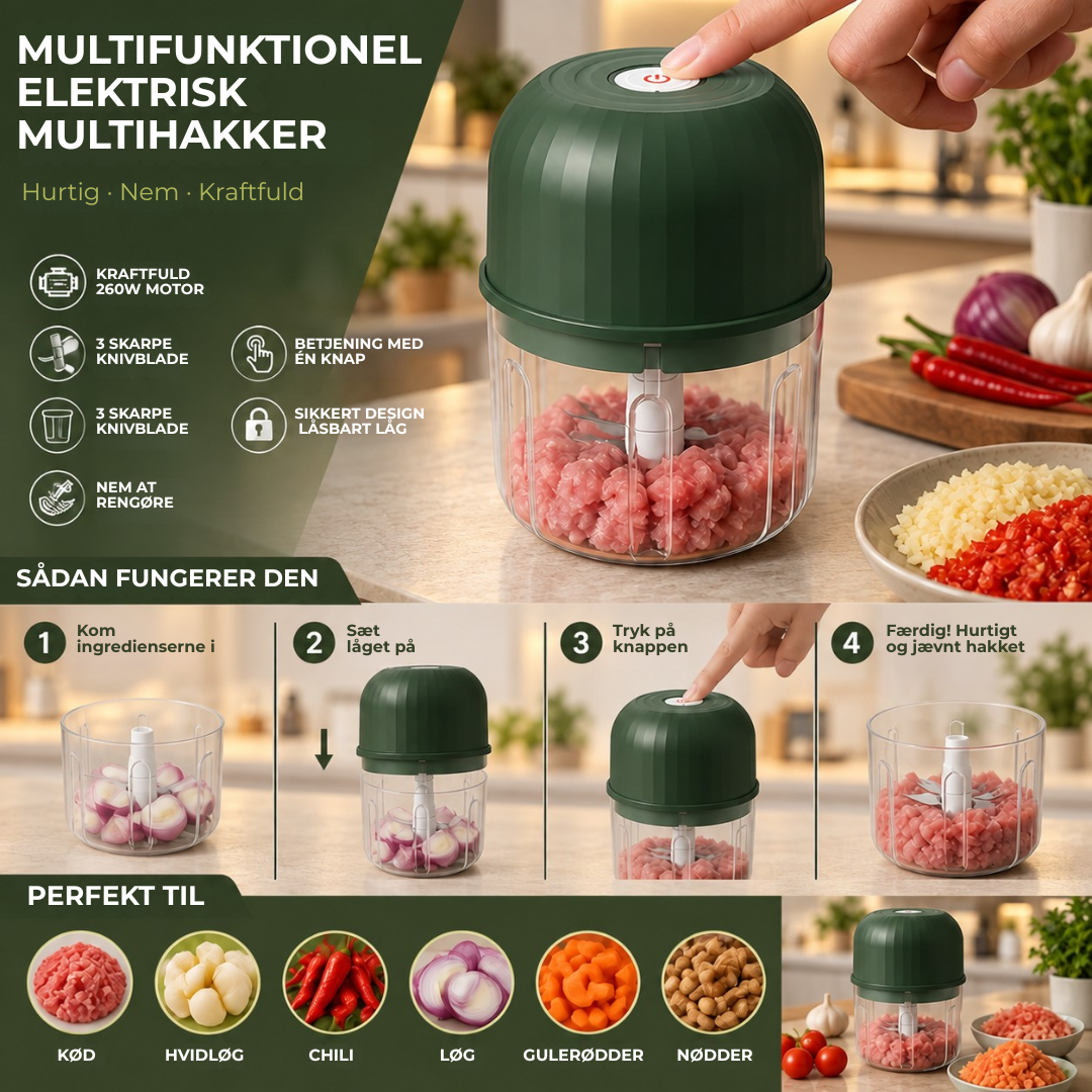 QuickHak™ - Spar tid i køkkenet med den ultimative elektriske multihakker!