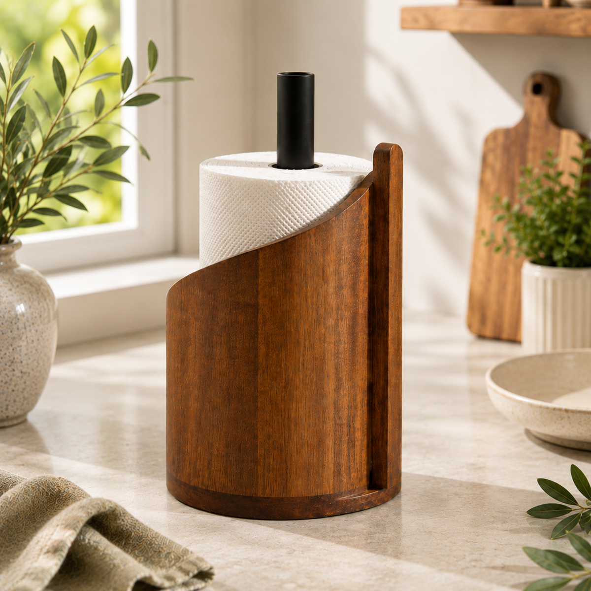 ValnødRul™ - Elegant køkkenrulleholder i smukt valnødetræ!