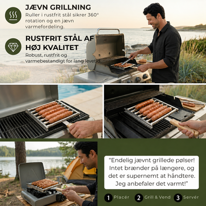 RulGrill™ - Grill perfekte pølser jævnt og nemt — hver gang!