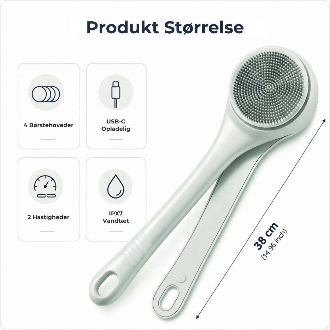 RygSkrub™ - Nå alle svære steder på ryggen — med elektrisk børsteskrub!
