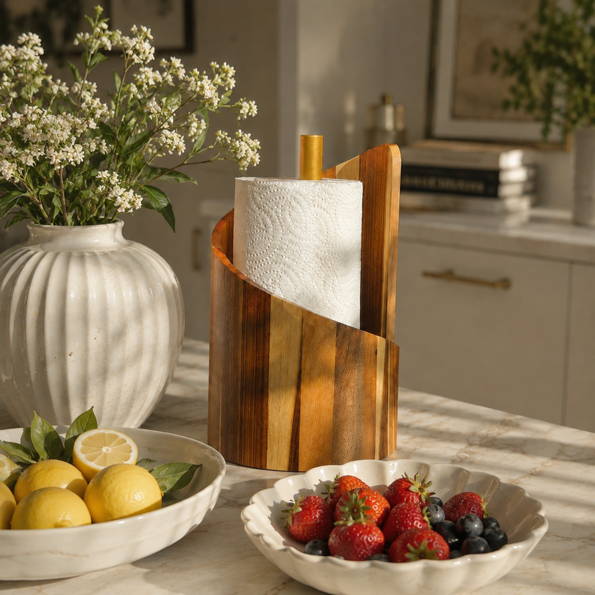 ValnødRul™ - Elegant køkkenrulleholder i smukt valnødetræ!