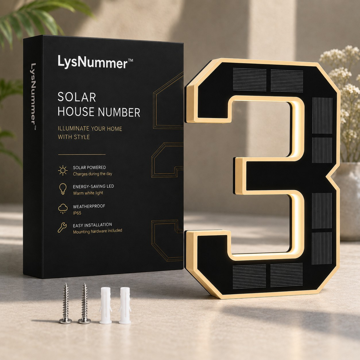 LysNummer™ - Smart og stilrent husnummer med solcelledrift!